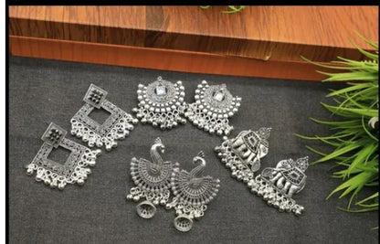 Special oxidised Silver earring combo set of 4